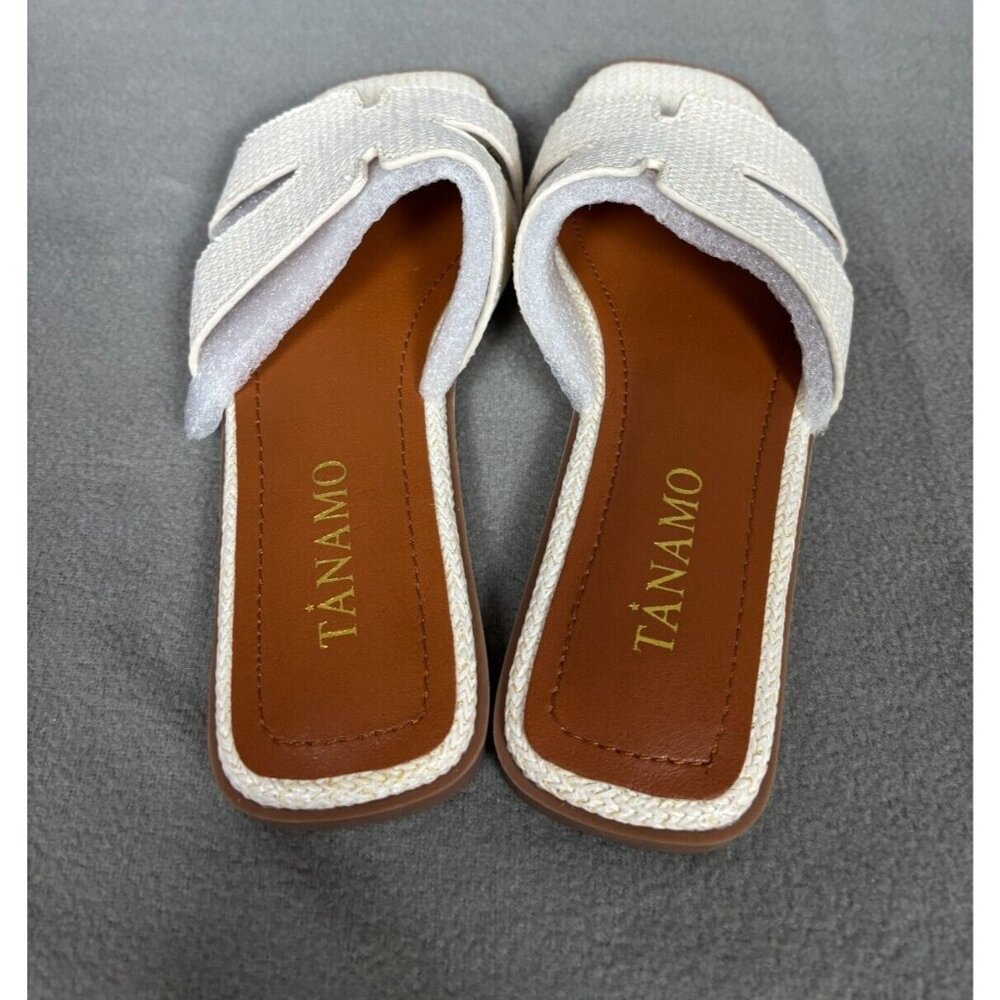 Tanamo Women's Sandals Slip on Slides Dressy Casual Flats Open Toe Cream 6 NWB. - Picture 5 of 8
